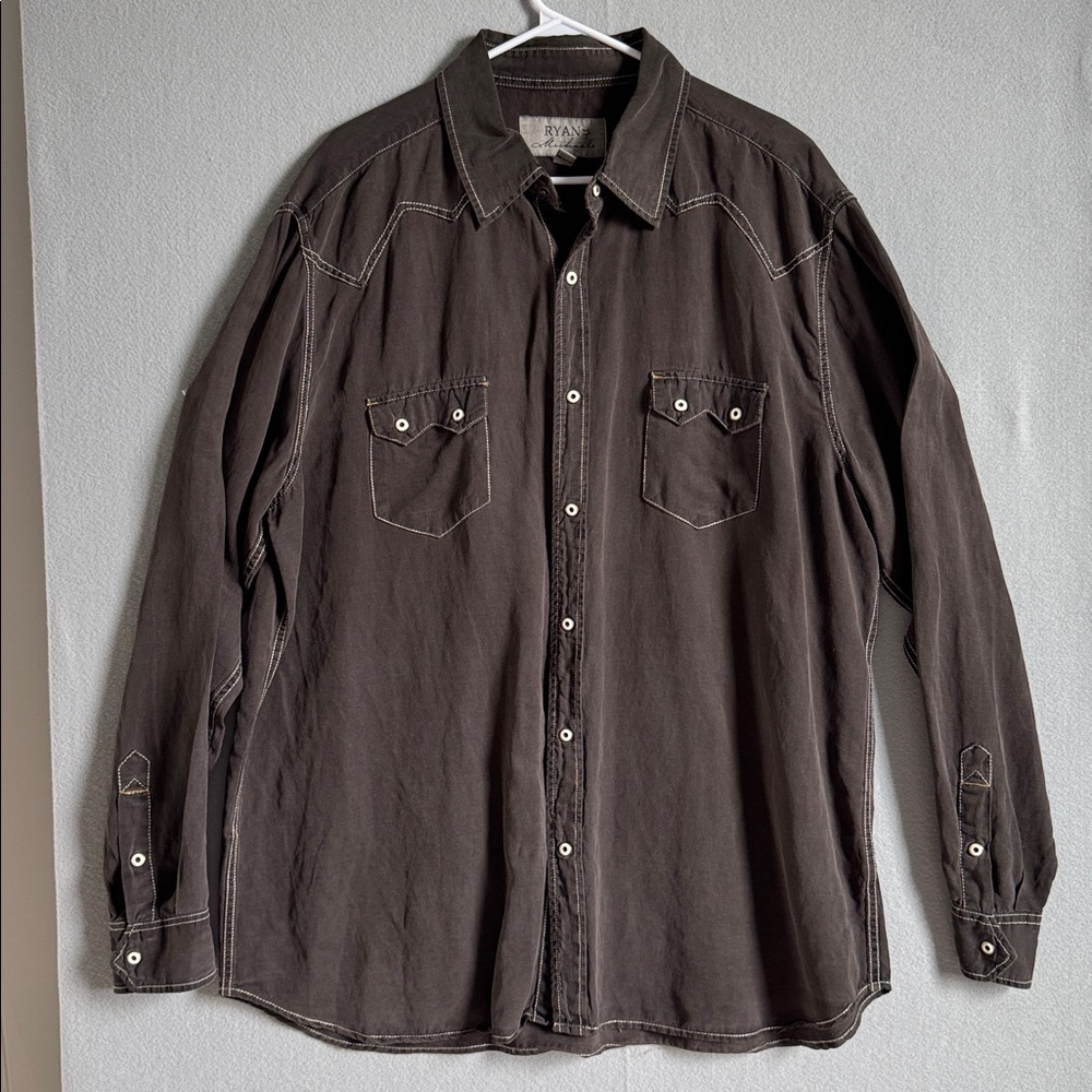 Ryan Michael Men’s XXL‎ Coffee Western Snap Button Down Long Sleeve Silk Cowboy